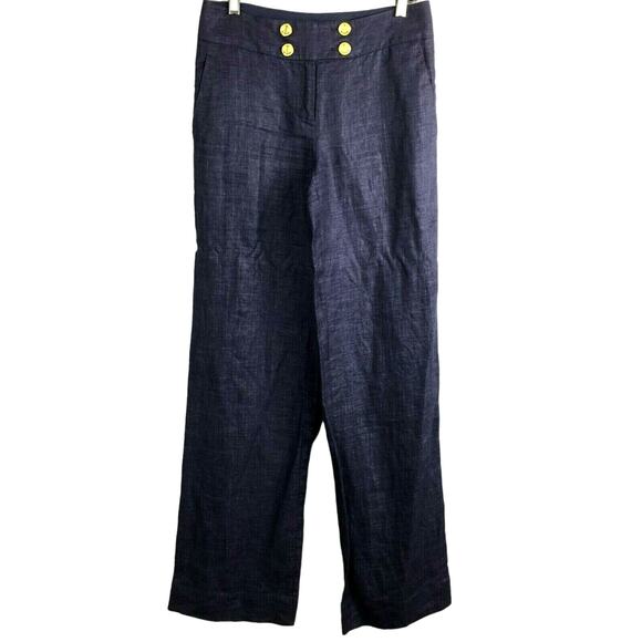 Outback Red Pants‎ Womens Sz 0 Blue Gold Anchor Sailor Button Linen Wide Leg - Picture 1 of 11